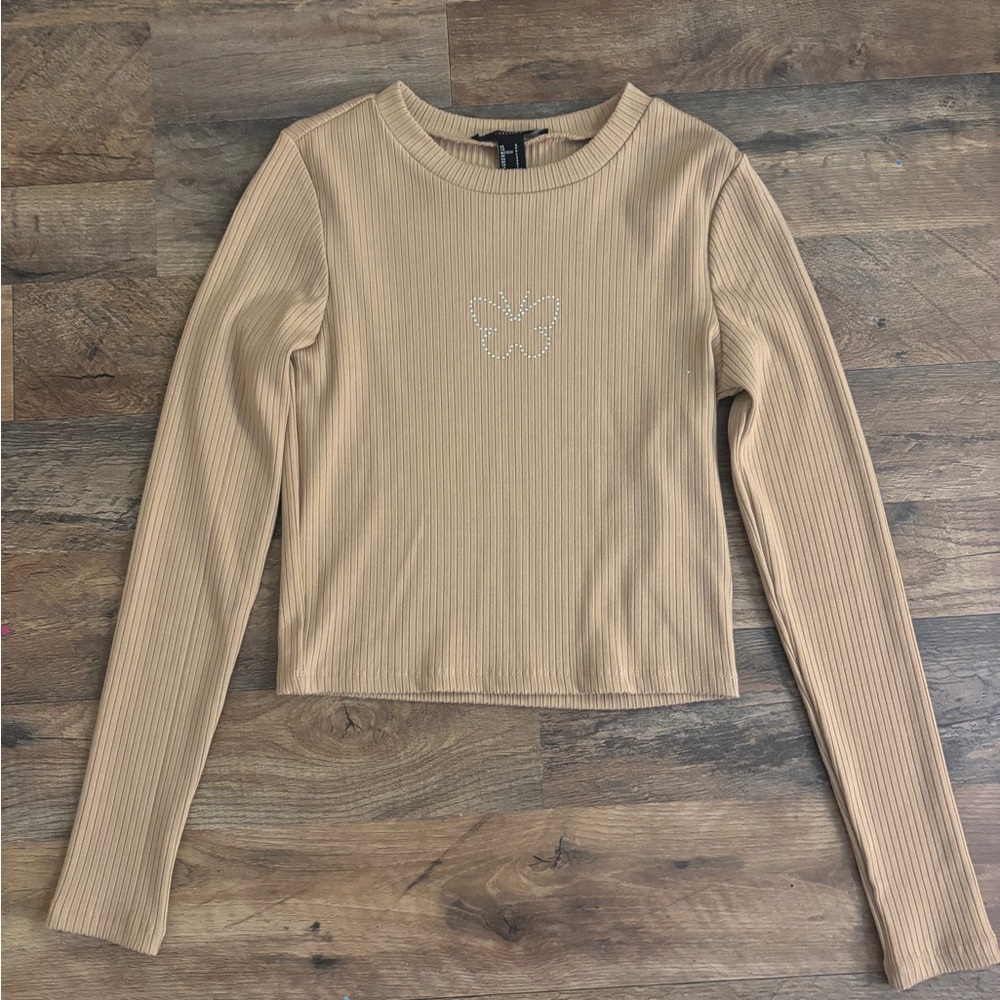 Forever 21 Ribbed Long Sleeve Butterfly Top